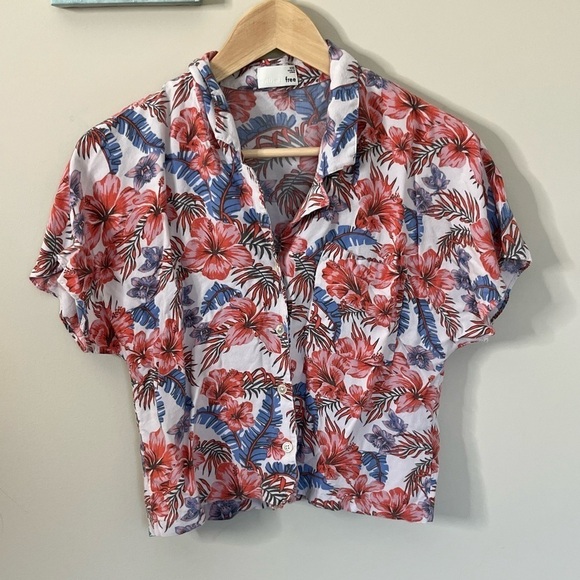 Aritzia Wilfred Free Crop Button Down Shirt Size XXS Floral - Picture 1 of 8
